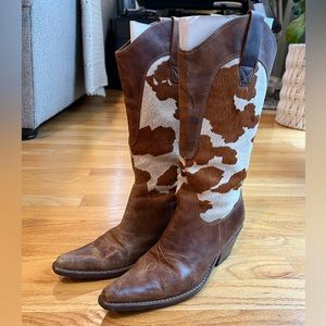 Penny loves Kenny cowboy boots, tan/cow print, size 8